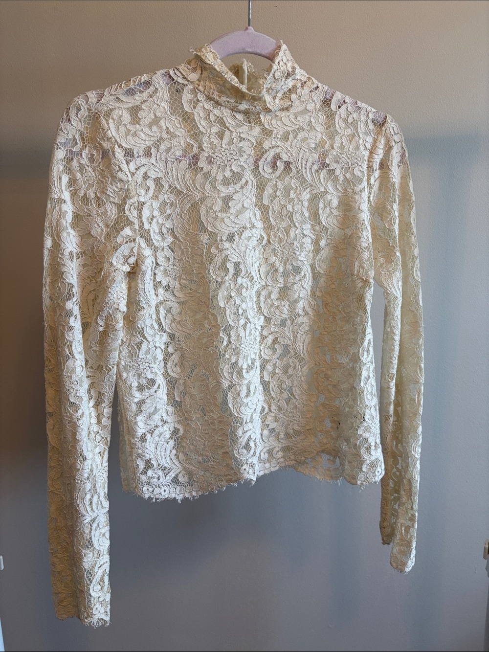 Wilfred Cream Lace Mock Neck Long Sleeve Top